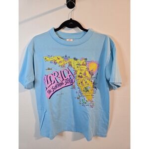 Vintage Florida Sunshine State Map  90s T Shirt Sz M Funny Graphic Colorful USA‎